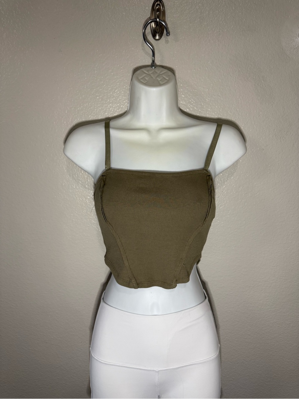 Slim Ribbed Olive Square-Neck Tank Top